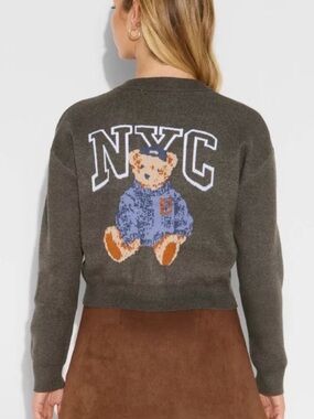 NWT Grayson Threads NYC 88 Teddy Bear Cropped Cardigan Gray